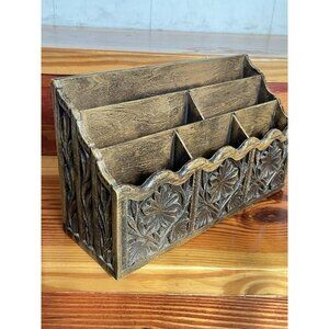 VTG Lerner Desk Organizer Brutalist Faux Wood Mail Letter Holder 6 Slot Floral